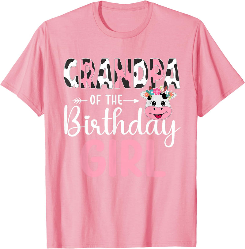 Cow Birthday Shirt For Family Men Women Cow Lover Grandpa Of The Birthday Girl Farm Cow 1 St Birthday Girl T-Shirt - Pink