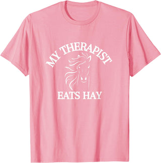 My Therapist Eats Hay Co. My Therapist Eats Hay Funny Horse Lover T-Shirt - Pink