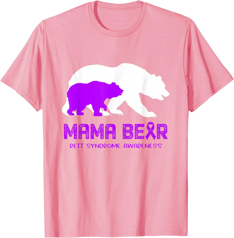 Rett Syndrome Awareness T-Shirt Mama Bear Rett Syndrome Awareness Shirt For Women Men T-Shirt - Pink