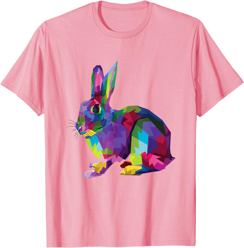 Cute Rainbow Color Bunny Vibrant Meadow Rabbit Tribute T-Shirt in Pink
