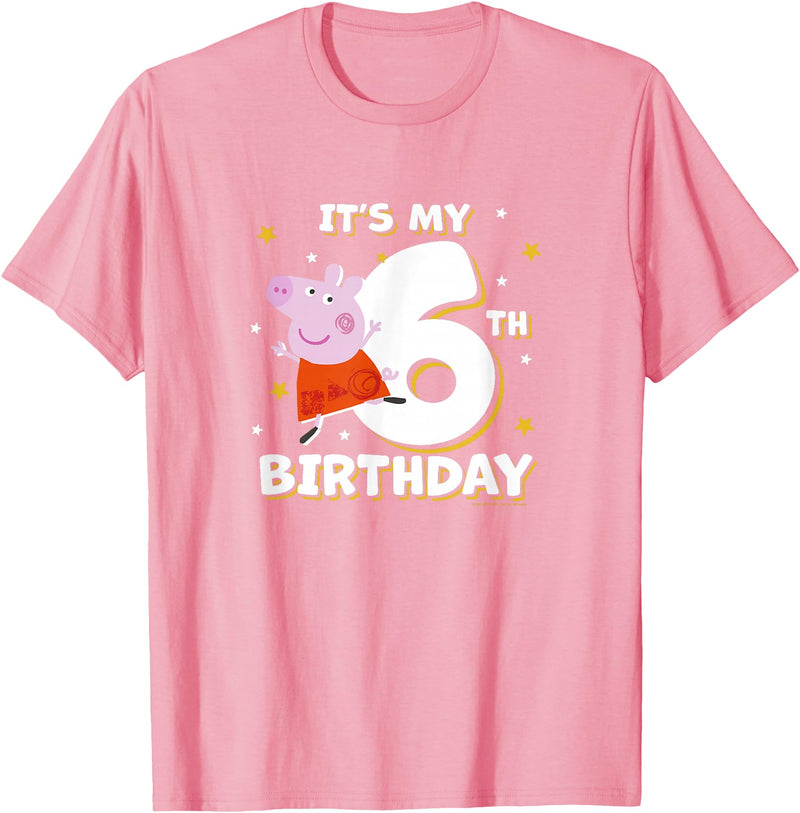 Peppa Pig It's My 6th Birthday Holiday Stars Celebration T-Shirt - Pink