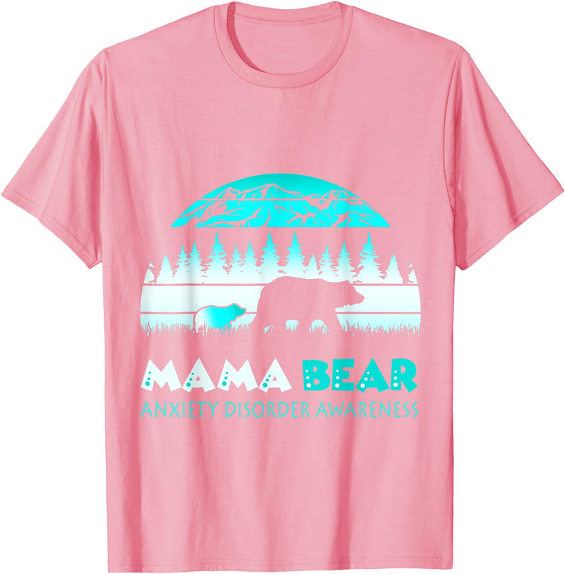 Mama Bear Retro Anxiety Disorder Awareness T-Shirt - Pink