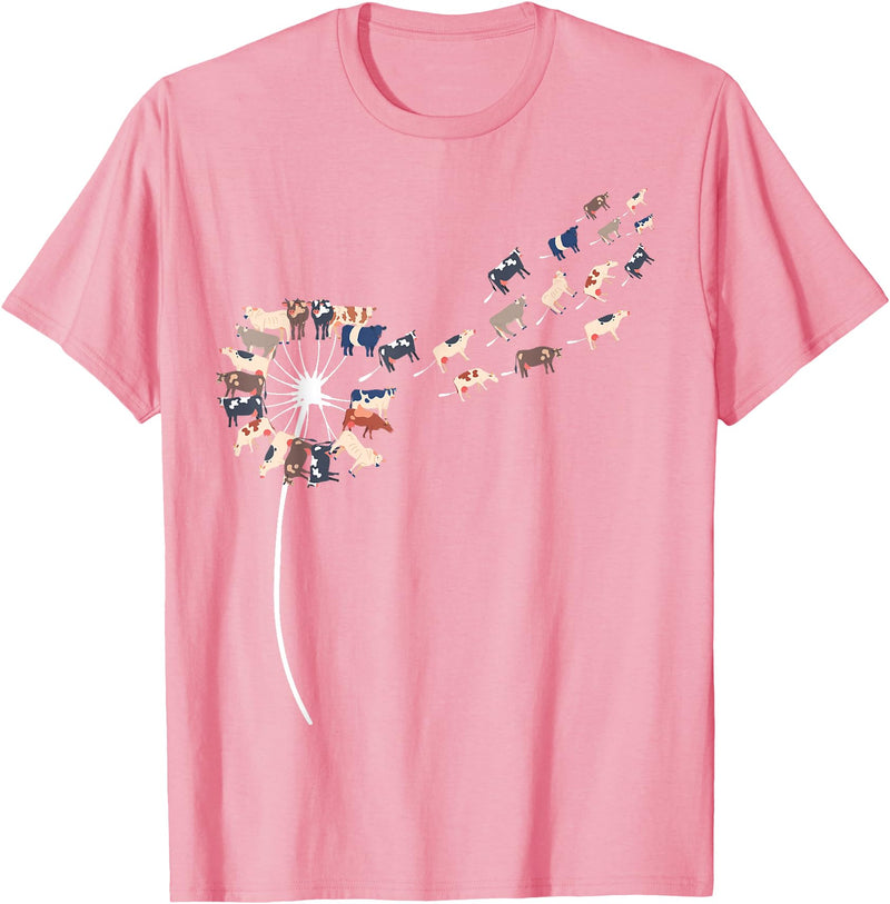 Womens Cow Design Dandelion Cows Stuff for Cow Lover | Womens Cow T-Shirt - Pink