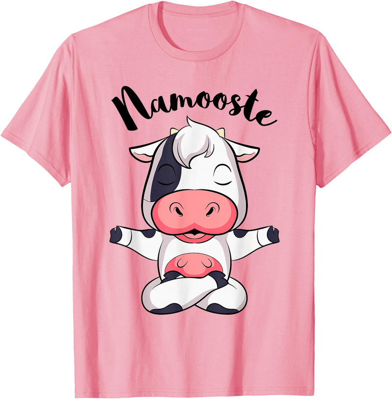 AdnDesigns Co. Funny Cow Yoga Shirts & Gifts Namoostee Cow Shirt Women Girls Cow Lover Gifts Namaste Yoga T-Shirt - Pink