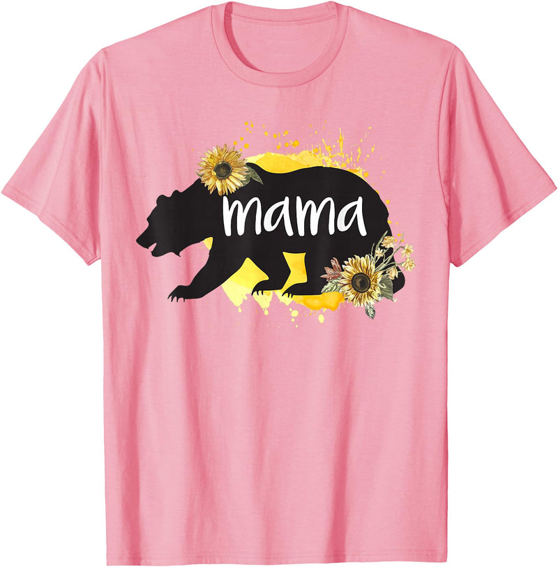 Classy Mom Quotes Co. Mama Bear Sunflower Cute Watercolor Best Mom Ever Theme T-Shirt - Pink