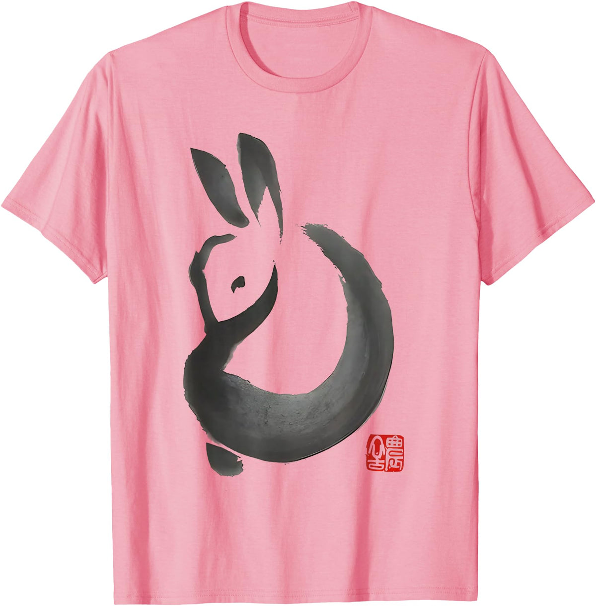 Cute Rabbit Lover Bunny Graphic T-Shirt (White) in Pink