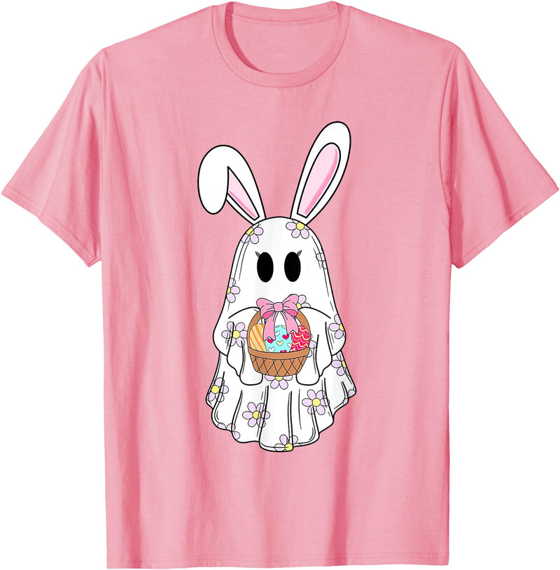 Cute Ghost Bunny Ghost Rabbit Easter Day Rabbit Lover T-Shirt in Pink