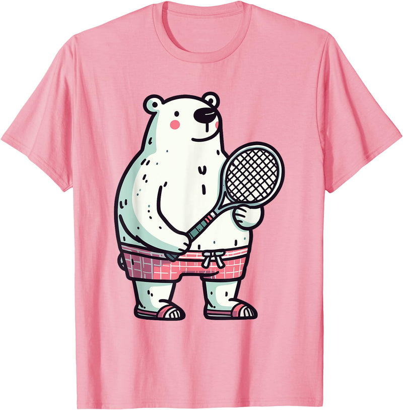 Polar Bear Racket Ball Animal Playing Tennis Polar Bear Tennis Club Animals Sport Tournament T-Shirt - Pink