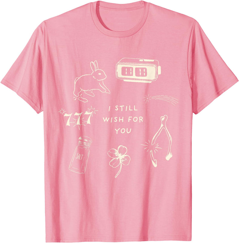 I Still Wish for You Lucky Rabbit 1111 Stars Clover Signs T-Shirt in Pink