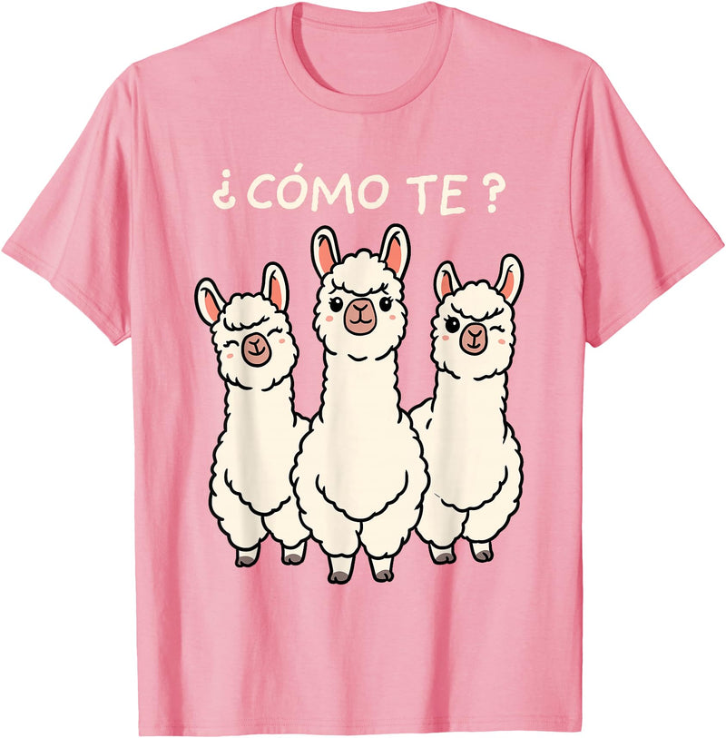 GoshWow Como Te Llamas Shirt Funny Llama Spanish Teacher Joke T-Shirt - Pink