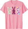 Cute Pink Leopard Eggs Flower Happy Easter Bunny Rabbit T-Shirt in Pink