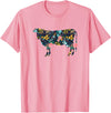 Cow Floral Silhouette Cattle Farm Lover Floral Cow Silhouette Womens Girls Cow Farm Animal T-Shirt - Pink