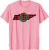 USA State Tennessee Christmas Buffalo Plaid Tennessee Buffalo Plaid Christmas Home Wreath Retro T-Shirt - Pink