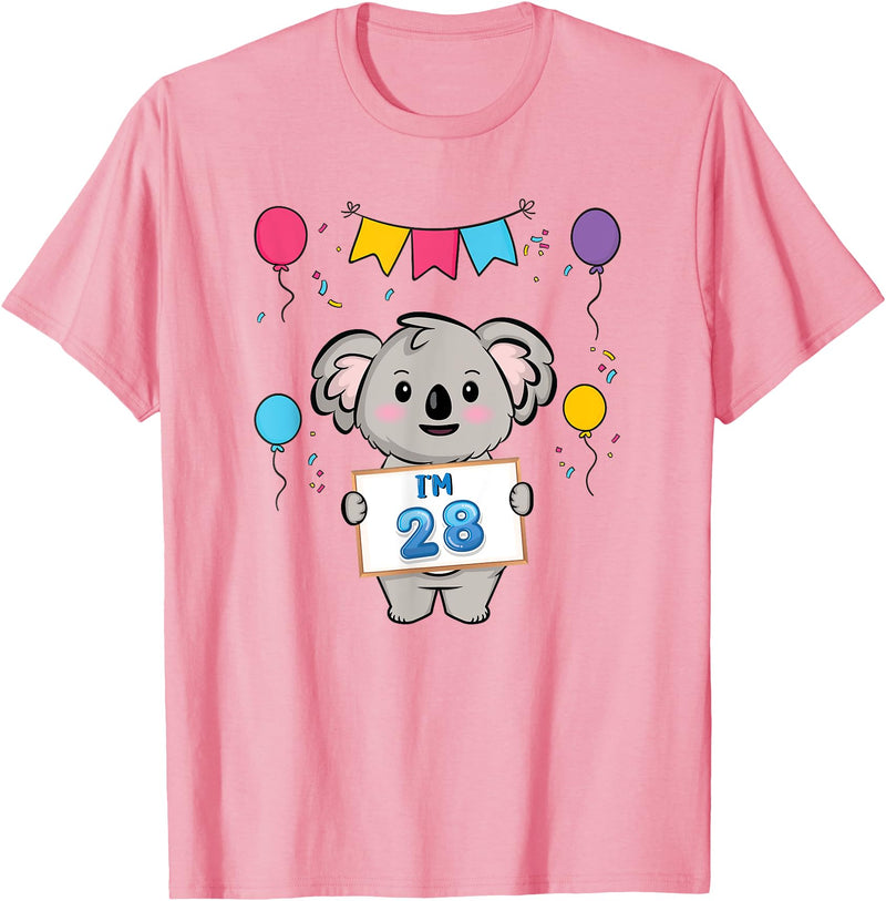 28th Koala Bear Birthday Party TShirt Co. I'm 28 Cute Koala Holding 28 Years Old 28th Birthday Outfit T-Shirt - Pink