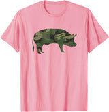 Pig Humor Co. Camo Pig Funny Camouflage Pattern Pig Army Military Colours T-Shirt - Pink