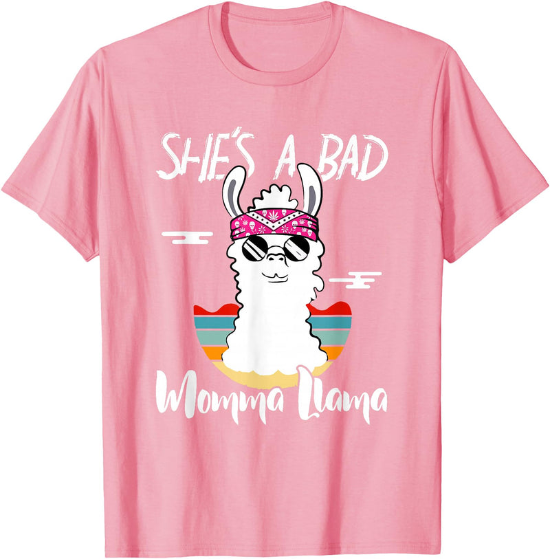 Shes a Bad Momma Llama - Mama Mom - DressedForDuty She's a Bad Momma Llama - Mama Funny - Vintage Mom Gift T-Shirt - Pink