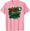 Hereford cow lover gift Hereford cow standing on the green grass T-Shirt - Pink