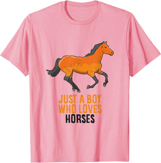 Cool Horse Riding Tees Horse Boy Just A Boy Who Loves Horses Horseback Riding T-Shirt - Pink