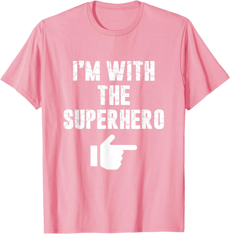 Halloween Mega Warehouse I'm with the Superhero Fun Easy Playful Halloween Costume T-Shirt - Pink