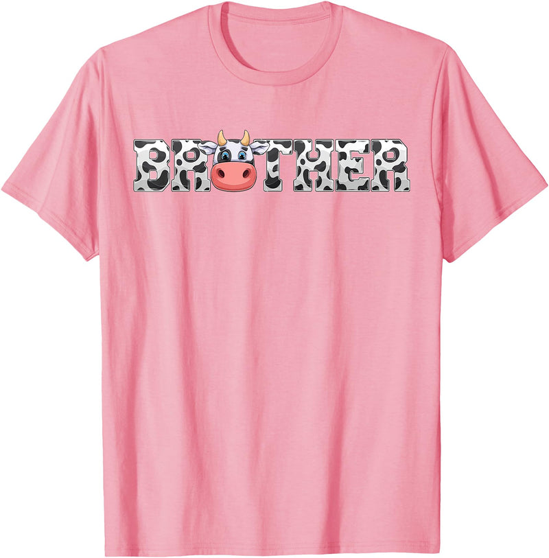 ETHRLO cow im one birthday decorations Shirts Brother Cow Print Cowboy Animal Pattern Farmer Cow Brother T-Shirt - Pink