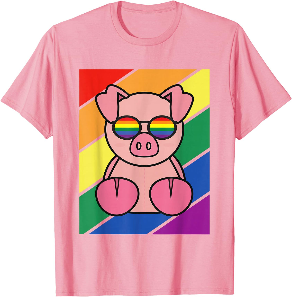LGBTQ Flag Gay Pride Month Rainbow Pig With LGBT Glasses T-Shirt - Pink
