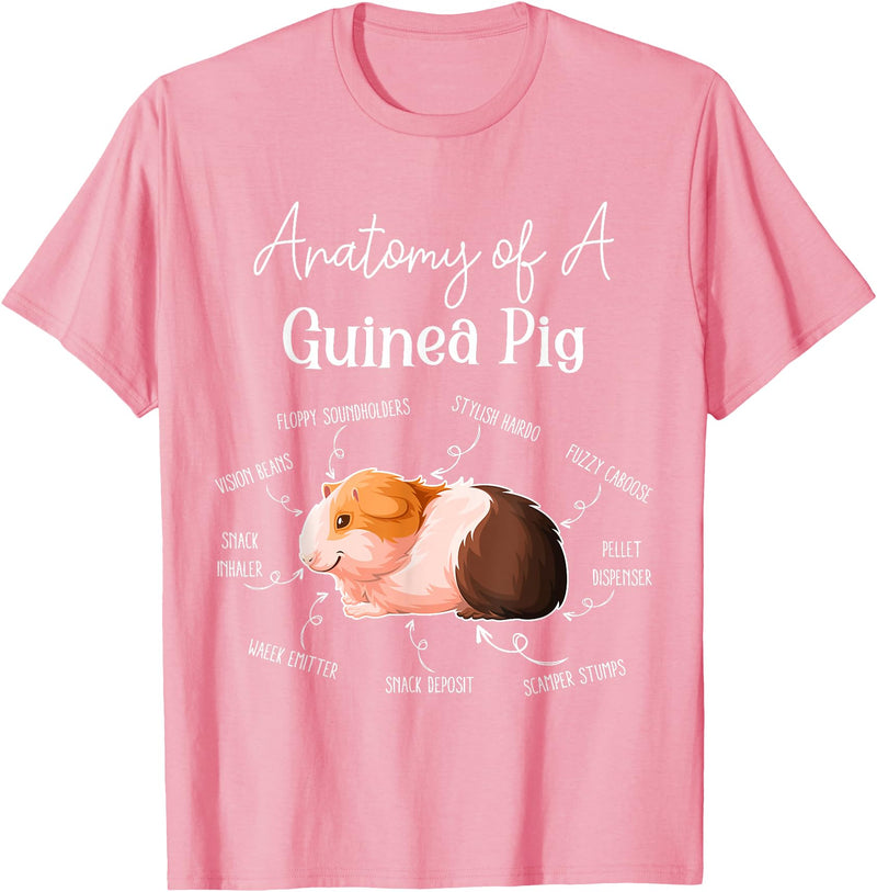 Cute & Funny Guinea Pig Gifts For Women Men Kids x Anatomy Of A Guinea Pig T-Shirt - Black, Small - Pink