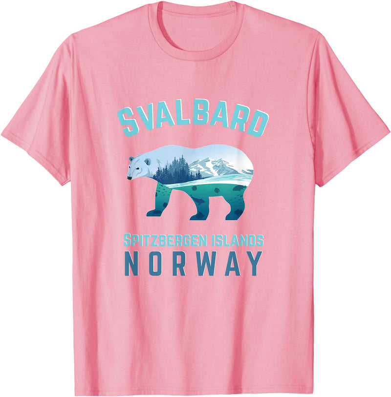 Longyearbyen am Nordkap und Spitzbergen Inseln Svalbard Spitzbergen Islands Norway Fjords with Polar Bear T-Shirt - Pink