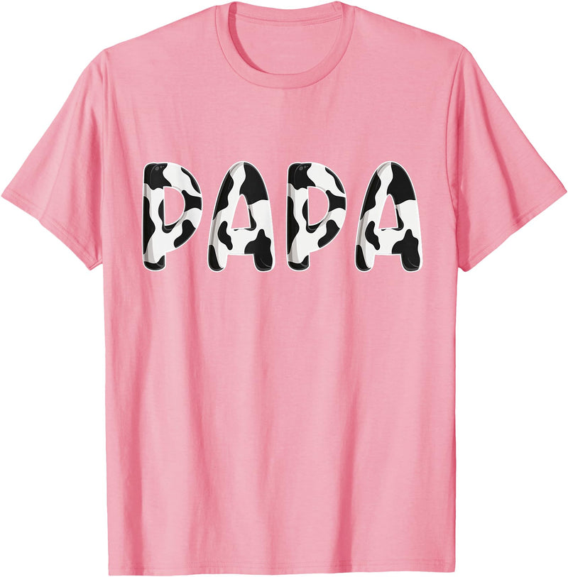 Cow Pattern Print Family Matching Birthday Shirts Cow Papa Birthday Family Matching Fathers Day Boy Girl Farm T-Shirt - Pink