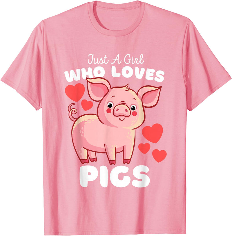 Motion Designs - Farm Animals Just A Girl Who Loves Pigs - Cute Girls Piggy T-Shirt - Pink