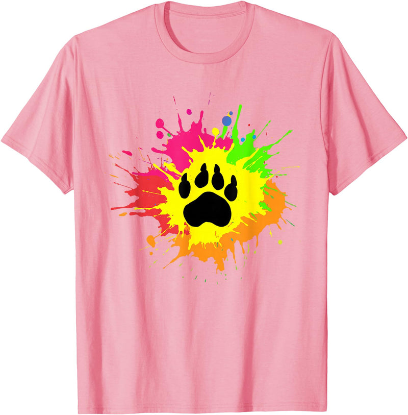 Furry Fandom Shirt by Crush Retro Furry Shirt Rainbow Bear Fursona Wolf Paw Print Gifts T-Shirt - Pink