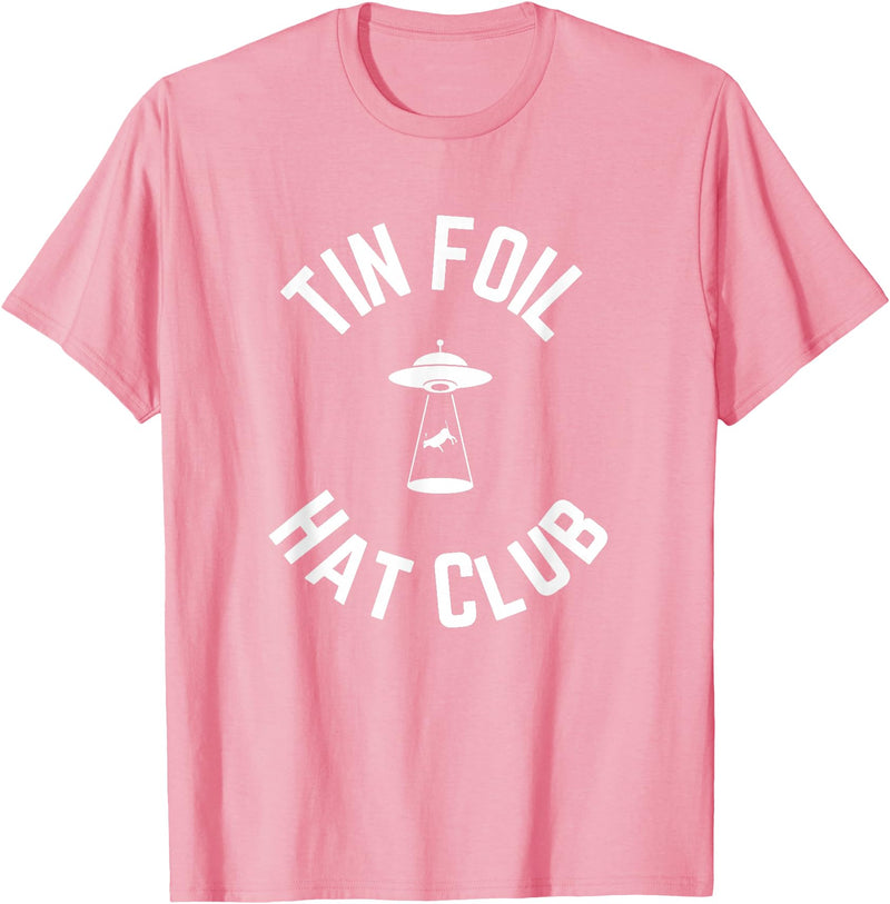 Tin Foil Hat Club with UFO Cow Abduction T-Shirt - Pink