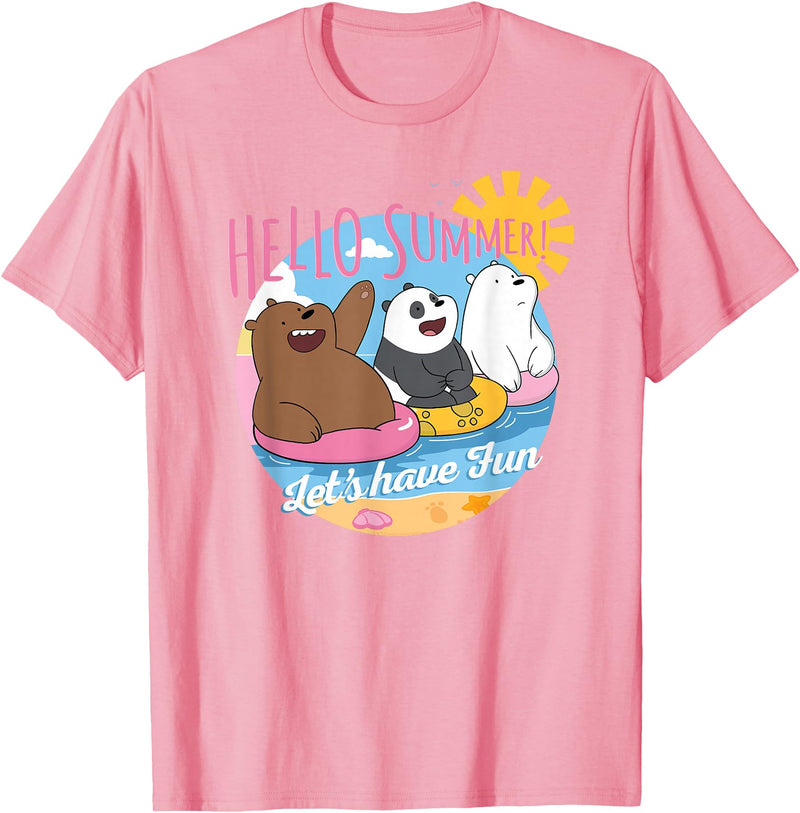 Cartoon Network We Bare Bears Hello Summer! Grizz Panda Ice Bear T-Shirt - Pink