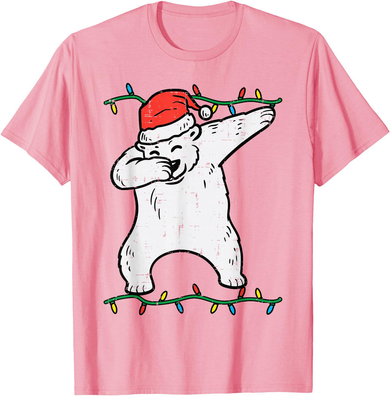 Christmas Shirts Pajamas PJ Men Women Kids Gifts Dabbing Polar Bear Dab Xmas Christmas Boys Kids Girl Youth T-Shirt - Pink