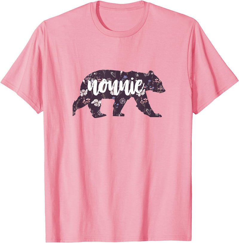 Nonnie Bear Cute Novelty Gifts Nonnie Bear Cool Vintage Floral Graphics T-Shirt - Pink