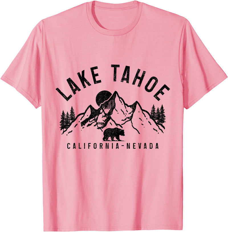 We Love Lake Tahoe - California Nevada Lake Tahoe California Nevada Mountains Bear Nature Vintage T-Shirt - Pink