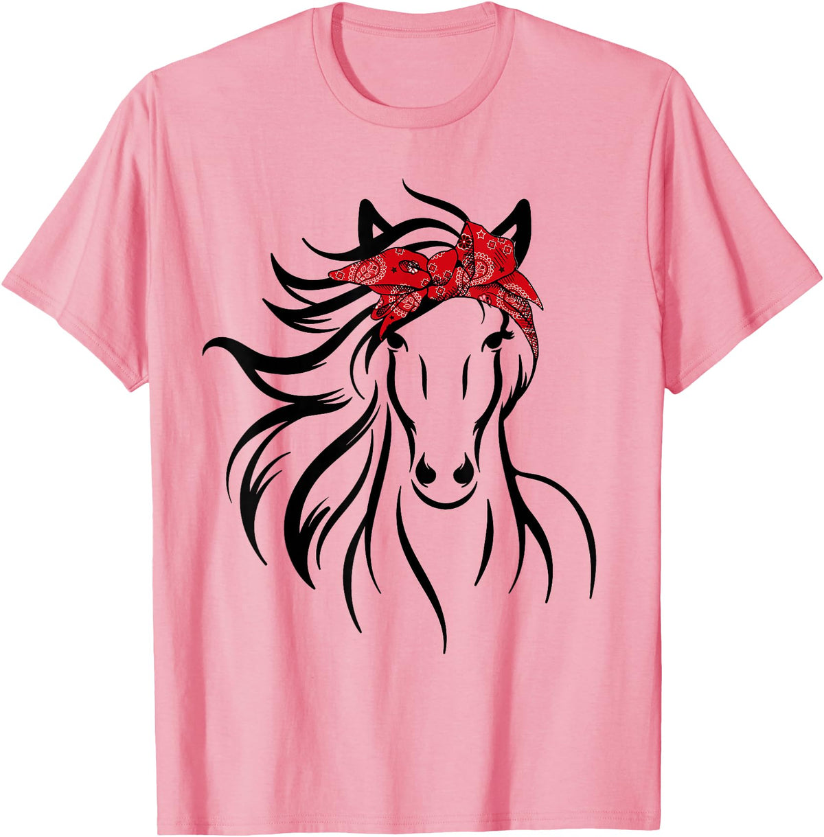 Horse Bandana Tee For Women Girls Tee Horse Bandana Tee for Horseback Riding Horse Lover T-Shirt - Pink