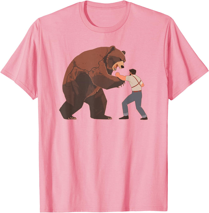 Outdoor lover funny outfits Bear Challenge - Funny Man Against Wild Bear Fighting T-Shirt - Pink