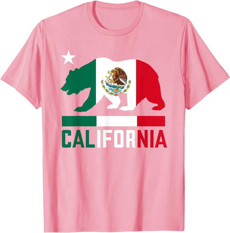 Mexican American US Apparel Co California Bear Mexican Flag State T-Shirt - Pink