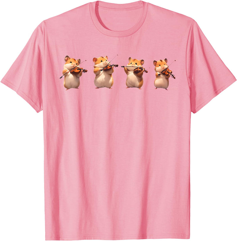 Hamsters Playing The Violin Girl Women Hamster Lover T-Shirt - Pink