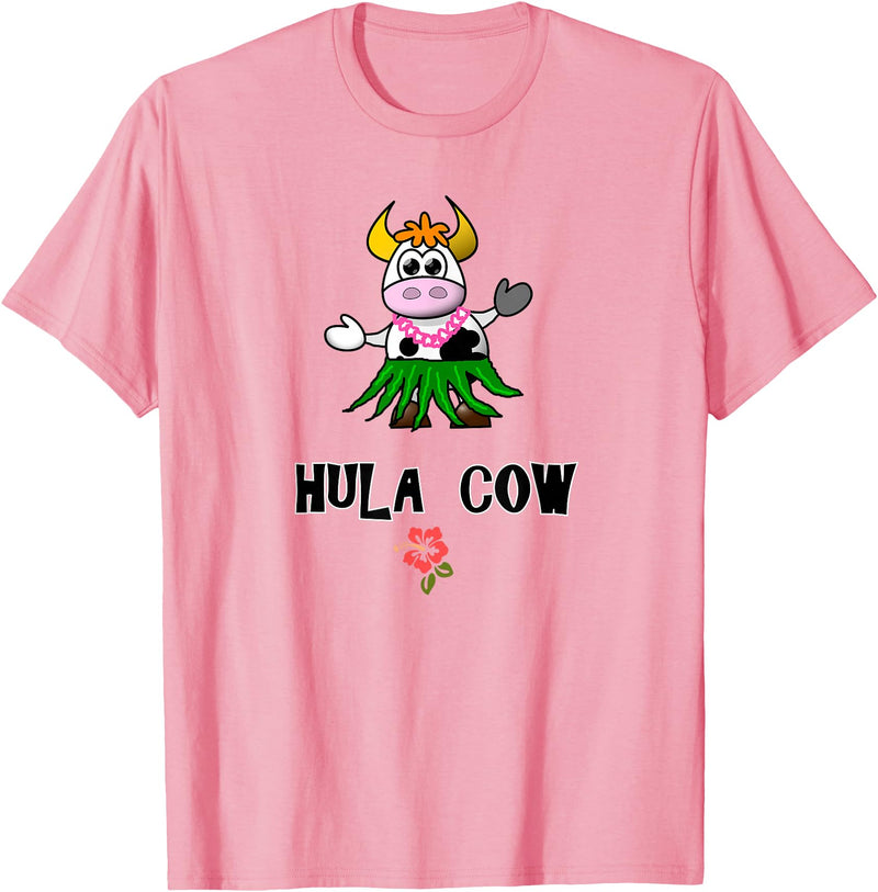 FUN DANCING ANIMALS GIFT T-SHIRTS Hawaiian Hula Dancing Cow, Funny Gift T Shirt, Dk T-Shirt - Pink