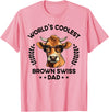 The Woof Wardrobe World's Coolest Cow Dad Papa - Men Farmer Brown Swiss T-Shirt - Pink