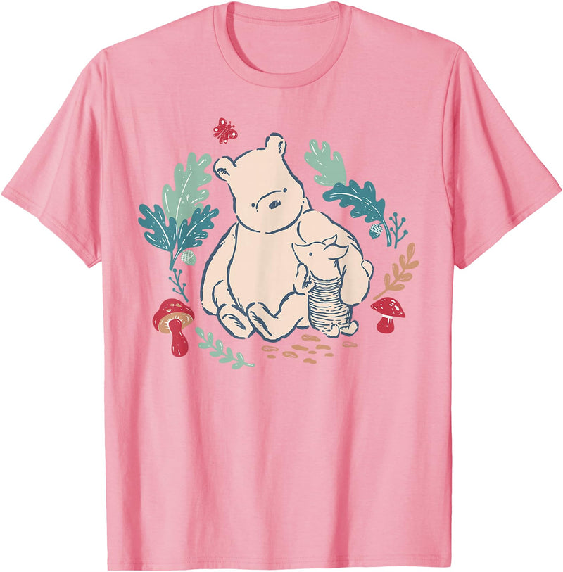Disney Winnie The Pooh Classic Illustration Piglet and Pooh T-Shirt - Pink