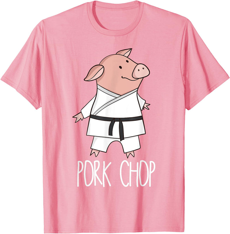Funny Pig Pun Shirts Pork Chop - Funny Pig Animal Pun Karate T-Shirt - Pink
