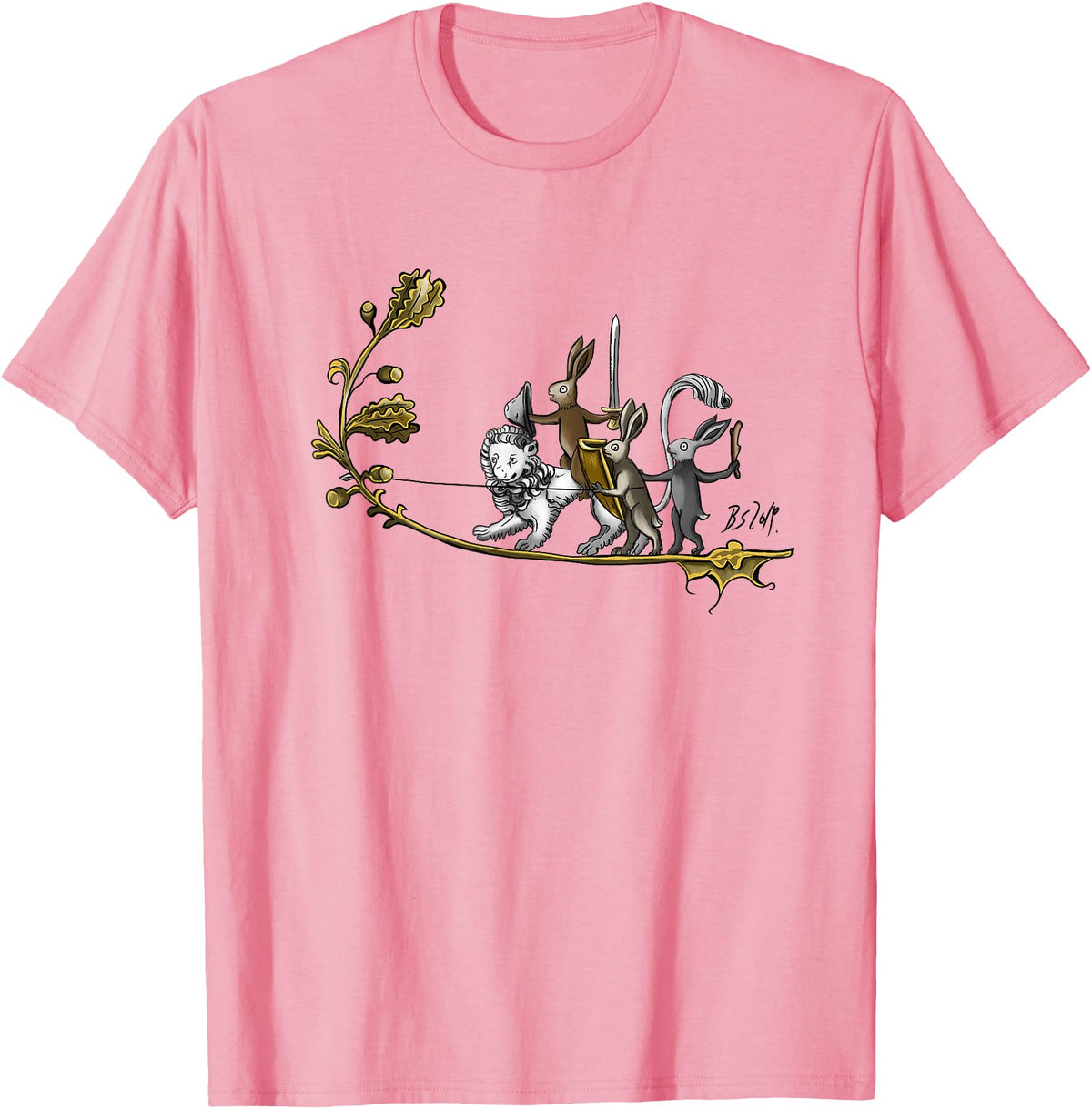 Cute Medieval Rabbits Lover Bunny Graphic T-Shirt in Pink