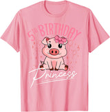 Pig Birthday 5 Cute Piggy Barn Party Apparel Pig 5th Birthday Princess Farm Party Hog Farmer Barnyard T-Shirt - Pink