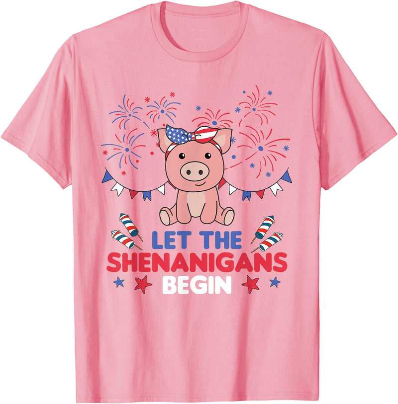 Fourth Of July - Cute Animals America 4th Of July American Pig Kids USA Pig T-Shirt - Pink