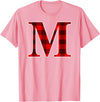 Buffalo Plaid Forever Buffalo Plaid Monogram Letter M Matching Holiday T-Shirt - Pink