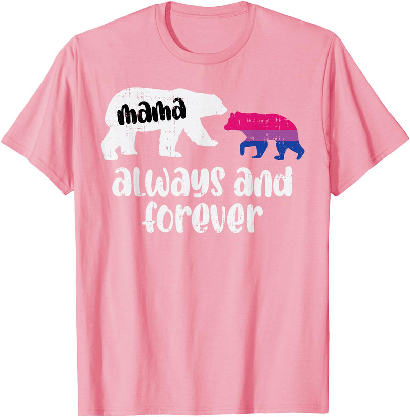 Bisexual Shirts Bi Pride Stuff Men Women Gifts Mama Bear Forever Bisexual Bi Pride Stuff Flag LGBTQ Mom T-Shirt - Pink