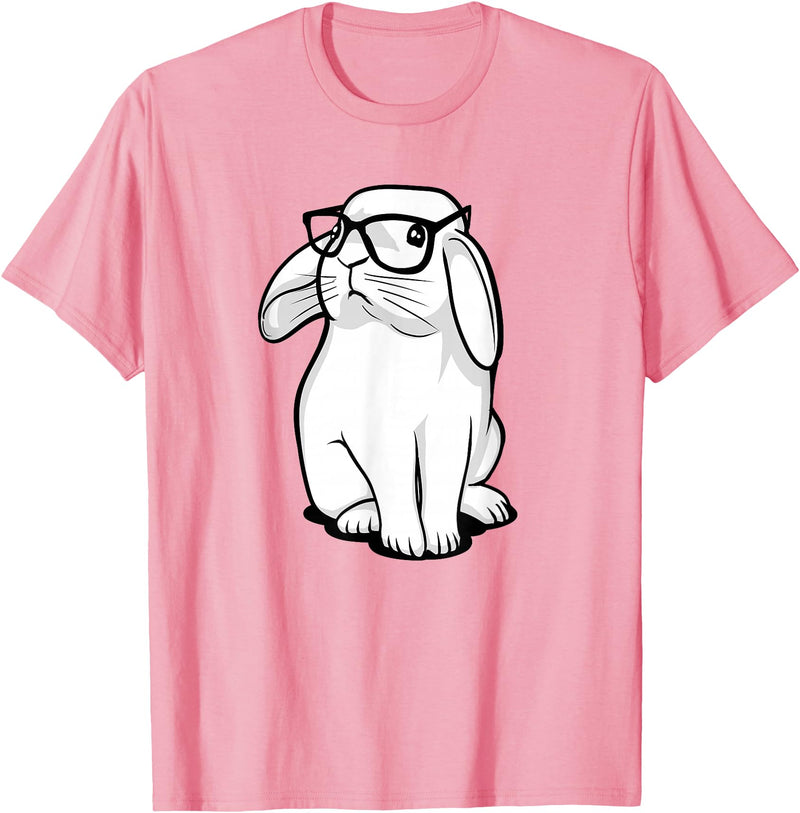 Rabbit Hipster Rabbit Nerd Cute Rabbit Funny Kids Boys Girls T-Shirt in Pink