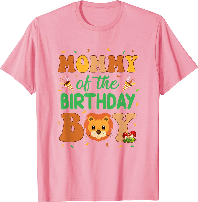 Mom Birthday Boy Family Matching Lion Mommy Of The Birthday Boy Lion Family Party Decorations T-Shirt - Pink